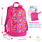 HappyVk- Packable Kids Backpack Luminous Unicorn 9L, 3-5 years old, Lightweight Toddler backpack, Foldable Kids Hiking Daypack with Rain Cover included