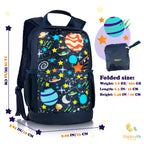 HappyVk- Packable Kids Backpack Luminous Galaxy 9L, 3-5 years old, Lightweight Toddler backpack, Foldable Kids Hiking Daypack with Rain Cover included