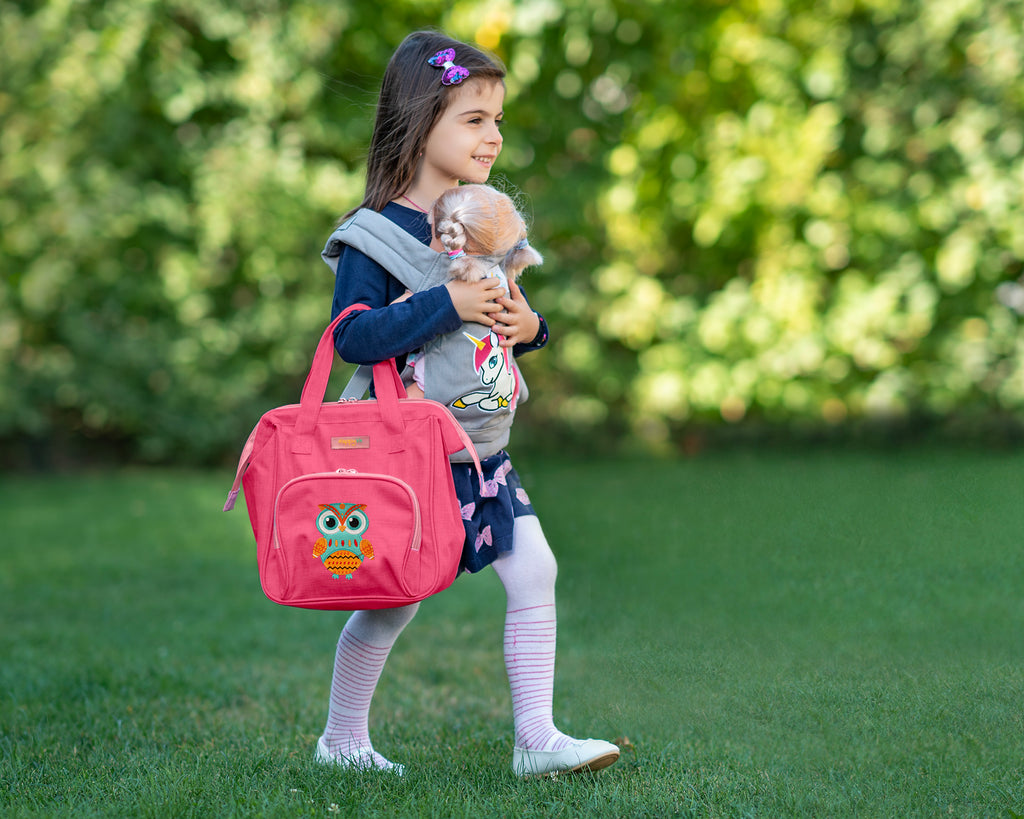 HappyVk- Baby Doll Diaper Bag with Doll Changing Pad- Handbag for Girls- Owl Embroidery