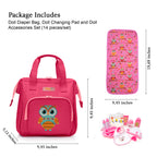 HappyVk- Baby Doll Diaper Bag with Doll Changing Pad and Doll Accessories Set - Handbag for Girls - Cute Owl Embroidery