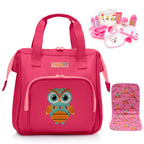 HappyVk- Baby Doll Diaper Bag with Doll Changing Pad and Doll Accessories Set - Handbag for Girls - Cute Owl Embroidery