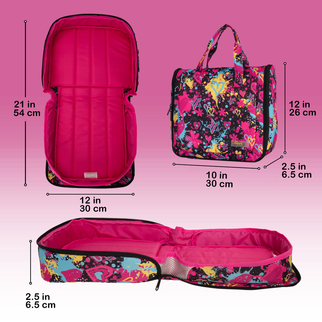 HappyVk - Baby Doll Bed - Portable Doll Bassinet - for Dolls up to 21 inches - Handbag for Girl - Baby Doll Set - Graffiti Design