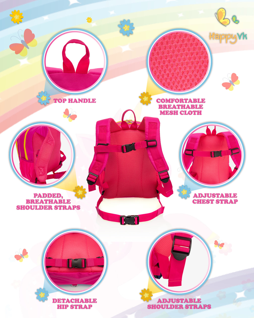 HappyVk Backpack with Leash for Kids - Anti Lost Walking Toddler Leash - Unicorn Design - for 1-4 Years Old Girls