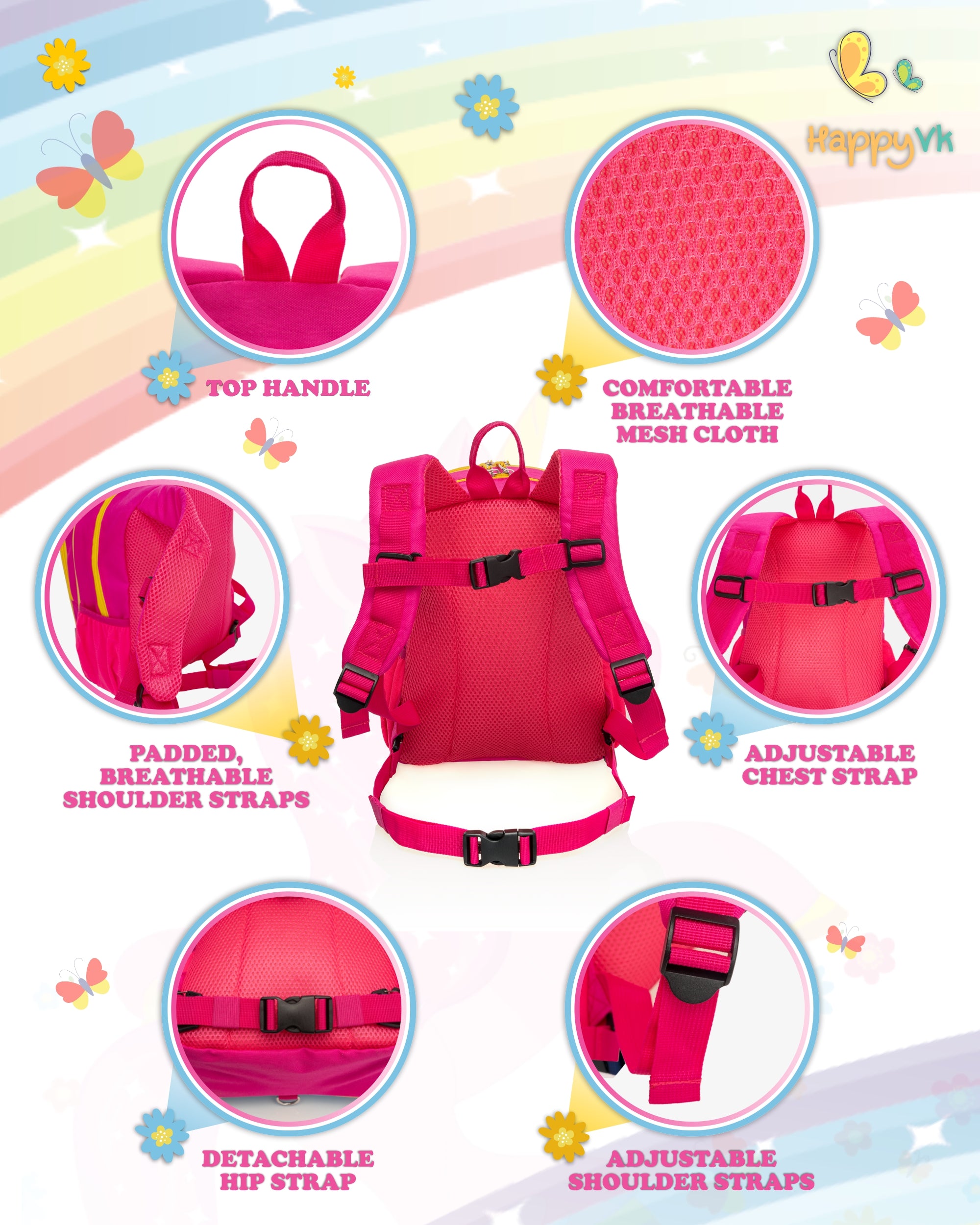 HappyVk Backpack with Leash for Kids - Anti Lost Walking Toddler Leash - Unicorn Design - for 1-4 Years Old Girls