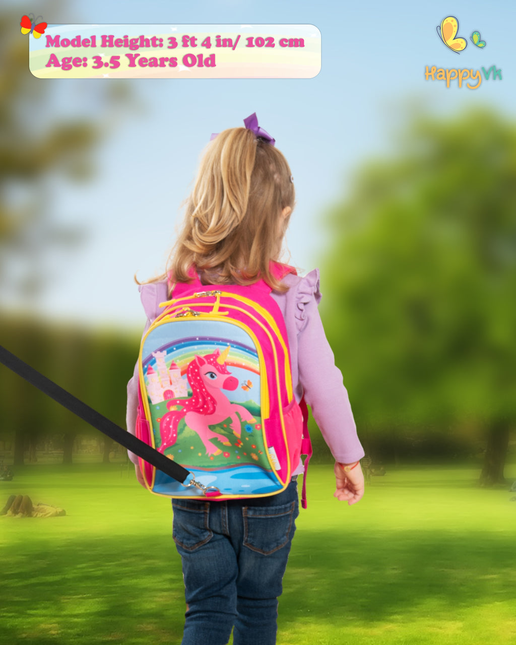 HappyVk Backpack with Leash for Kids - Anti Lost Walking Toddler Leash - Unicorn Design - for 1-4 Years Old Girls