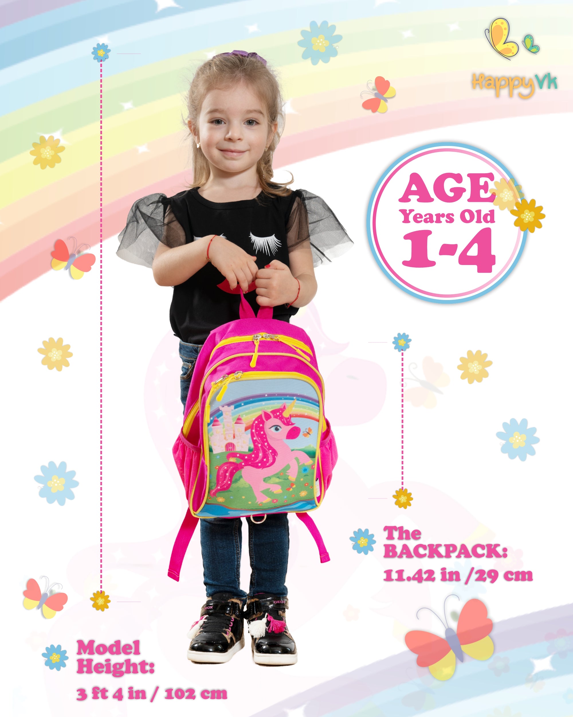HappyVk Backpack with Leash for Kids - Anti Lost Walking Toddler Leash - Unicorn Design - for 1-4 Years Old Girls