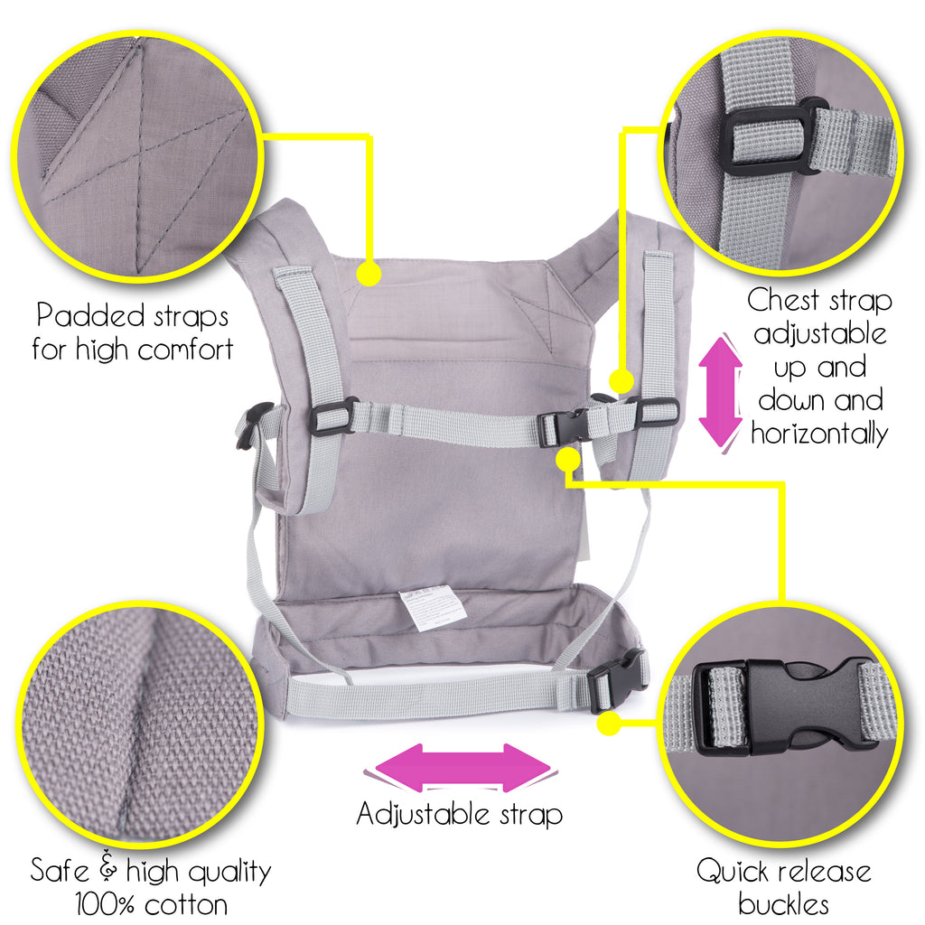 HappyVk - Baby Doll Carrier Unicorn Embroidery Front & Back Carry Positions Pretend Play Toy for Girls Ages 3+ Adjustable Straps & Cotton Canvas