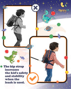 HappyVk- Backpack with Leash for Kids-Anti Lost Walking Toddler Leash-Dinosaur design-for 1-4 Years Old Boys, Girls