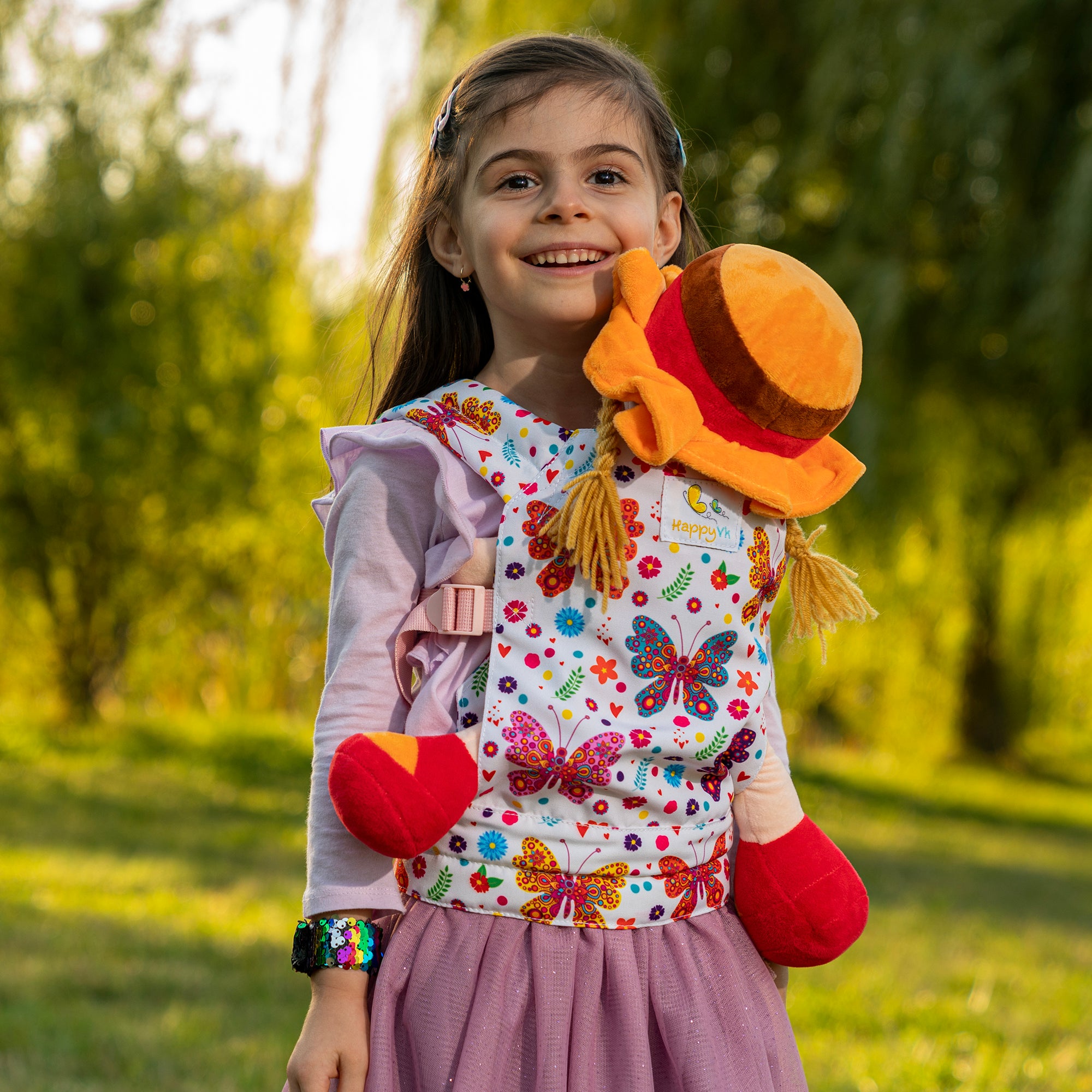 HappyVk Baby Doll Carrier Toy Doll Carrier Front Back for little girls Doll Accessories Butterfly
