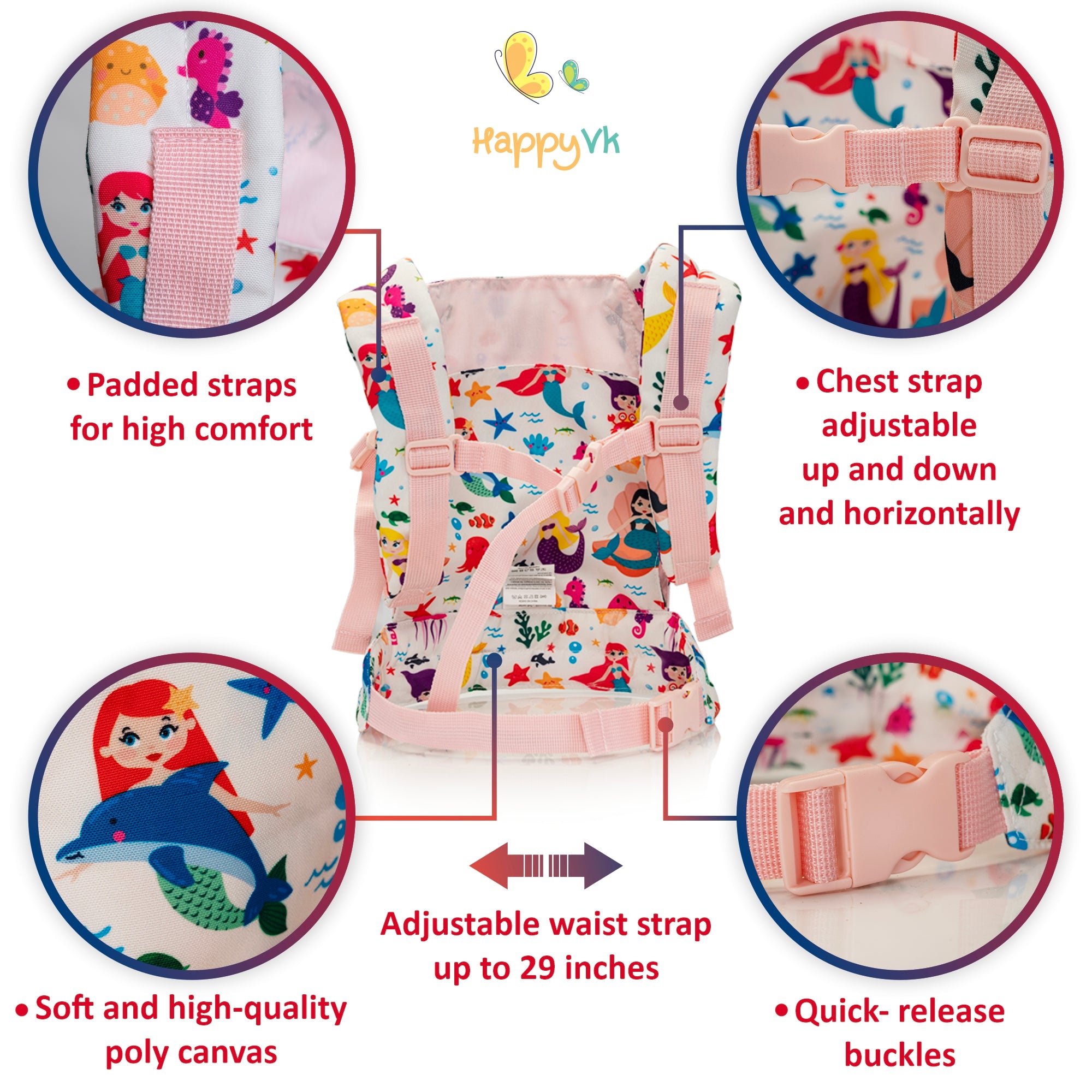 HappyVk Baby Doll Carrier for Reborn Kids Toy Play Carrier Doll Accessories Mermaid