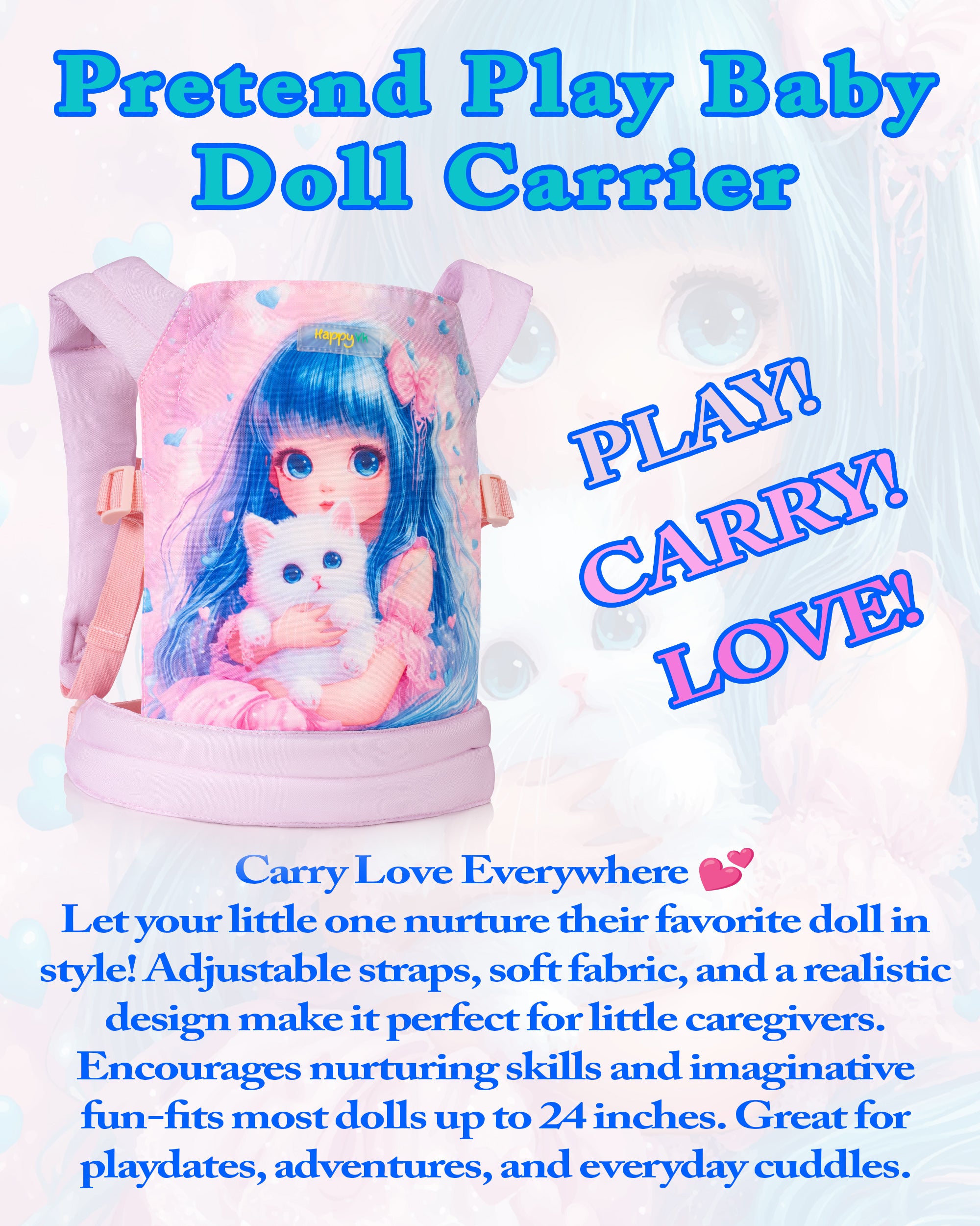 HappyVk- Baby Doll Carrier-Reborn Baby Doll Accessories- Cute Cat Theme