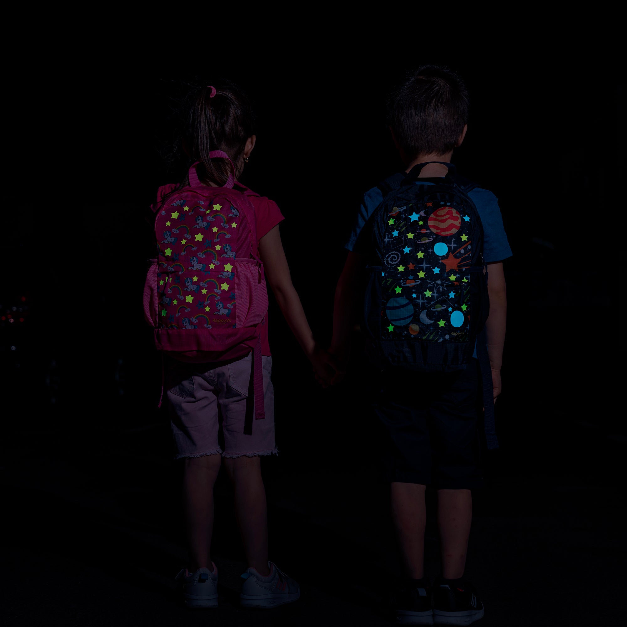 HappyVk- Packable Kids Backpack Luminous Galaxy 9L, 3-5 years old, Lightweight Toddler backpack, Foldable Kids Hiking Daypack with Rain Cover included