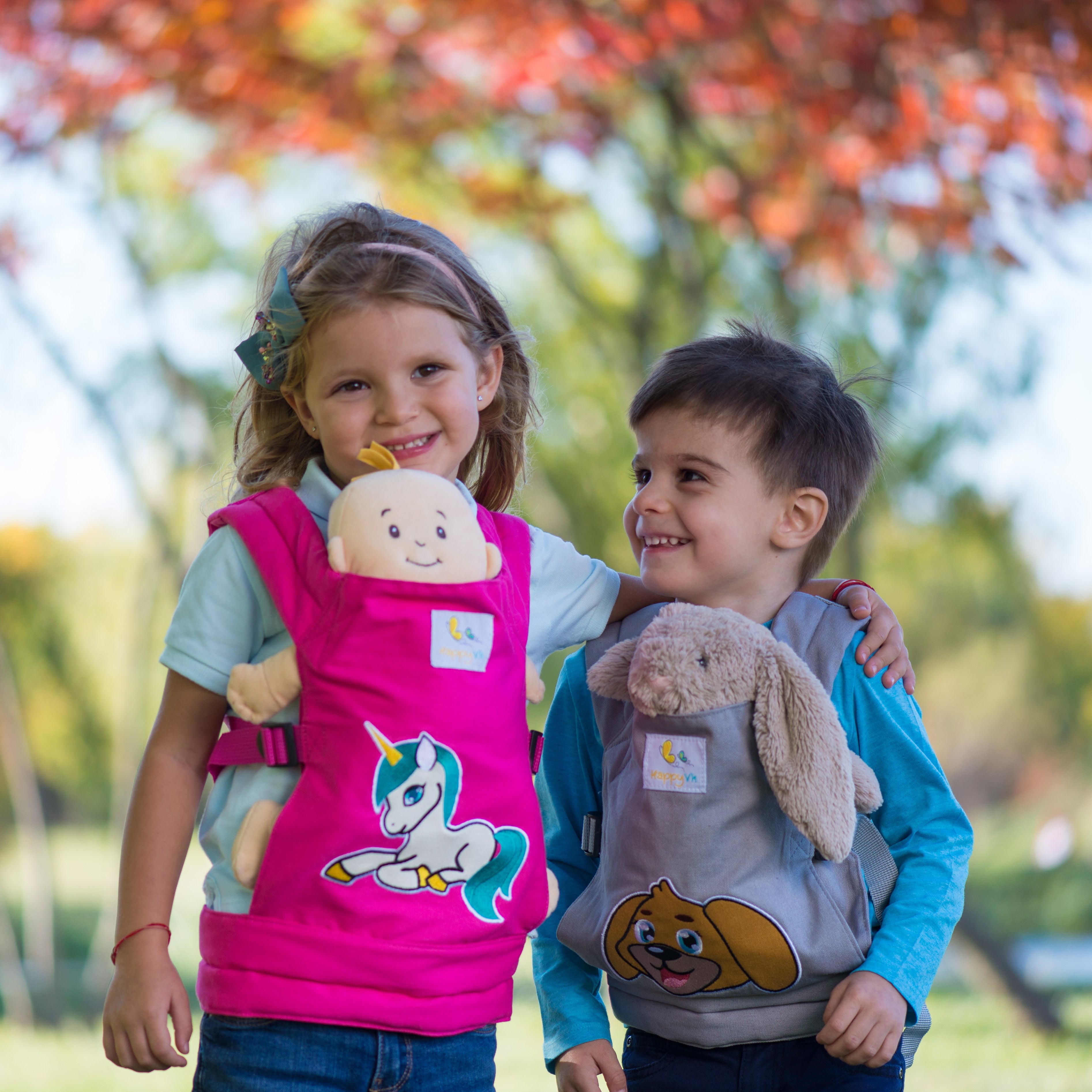 HappyVk - Baby Doll Carrier Unicorn Embroidery Front & Back Carry Positions Pretend Play Toy for Girls Ages 3+ Adjustable Straps & Cotton Canvas