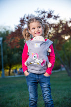 HappyVk - Baby Doll Carrier Unicorn Embroidery Front & Back Carry Positions Pretend Play Toy for Girls Ages 3+ Adjustable Straps & Cotton Canvas