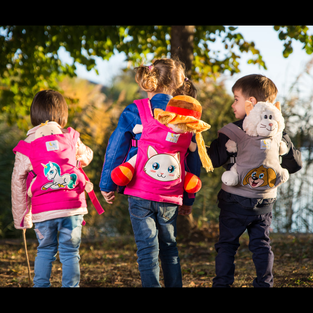 HappyVk - Baby Doll Carrier Unicorn Embroidery Front & Back Carry Positions Pretend Play Toy for Girls Ages 3+ Adjustable Straps & Cotton Canvas