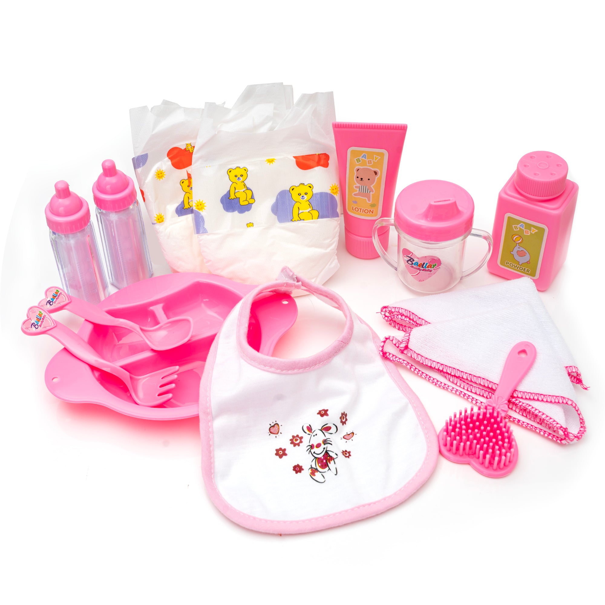 HappyVk Baby Doll Diaper Bag with Changing Pad and 14 Accessories Set - Unicorn Embroidery Handbag for Girls