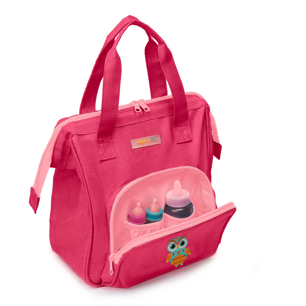 HappyVk- Baby Doll Diaper Bag with Doll Changing Pad and Doll Accessories Set - Handbag for Girls - Cute Owl Embroidery