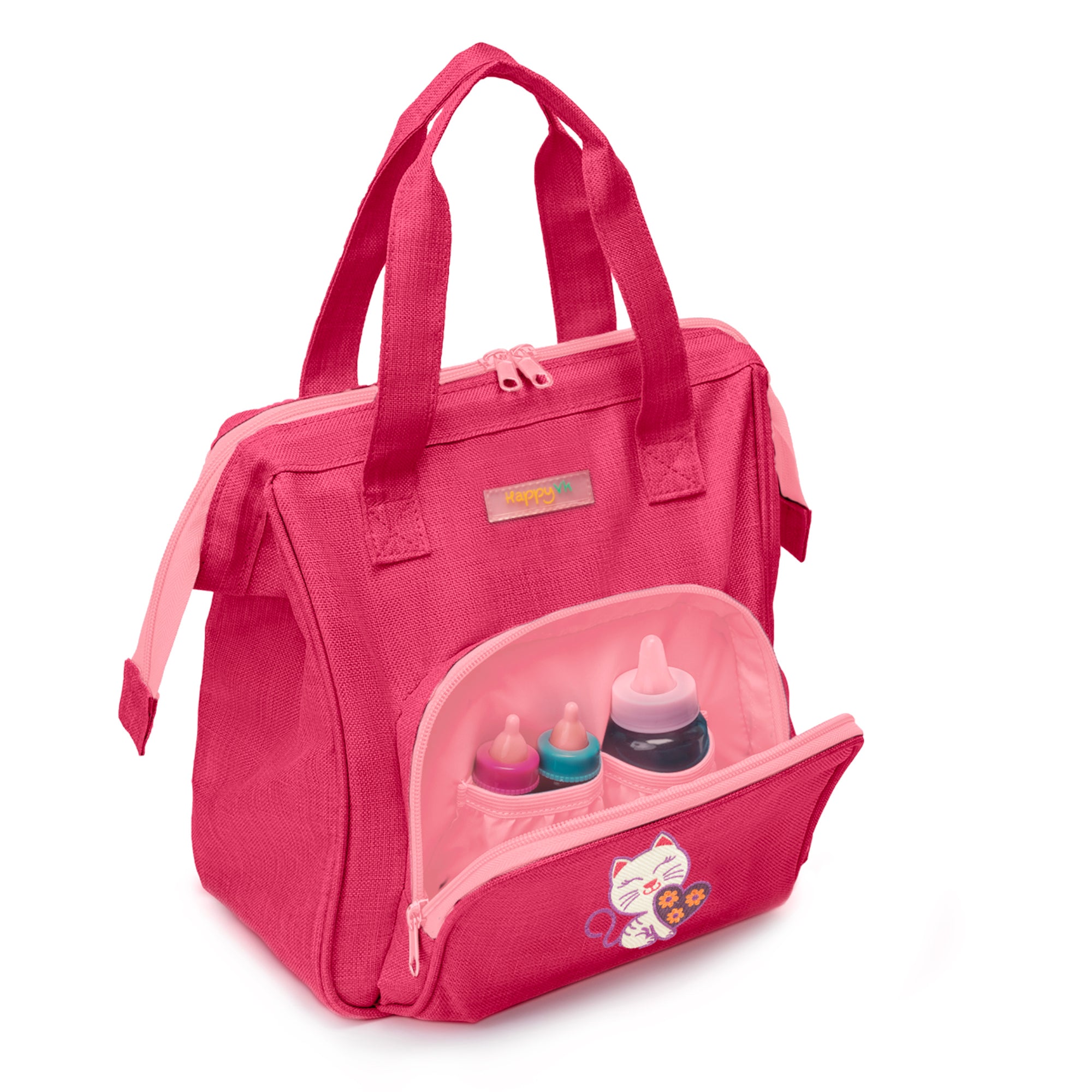 HappyVk- Baby Doll Diaper Bag with Doll Changing Pad and Doll Accessories Set - Handbag for Girls - Cute Luminous Cat mbroidery