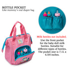 HappyVk- Pink Baby Doll Diaper Bag with Doll Changing Pad- Handbag for Girls - Unicorn Embroidery