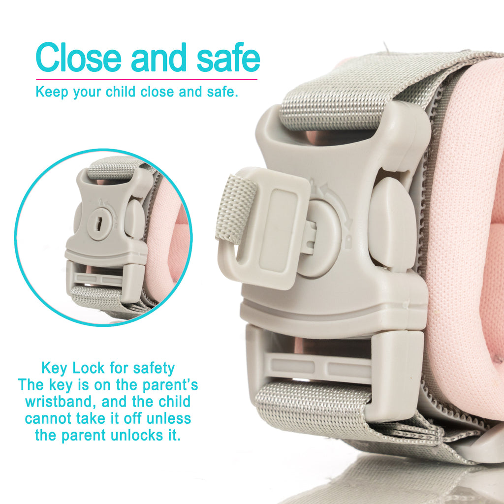 HappyVk -Toddler Leash- Baby Harness Anti-Lost Wrist Link - Ages 1-4- Pink