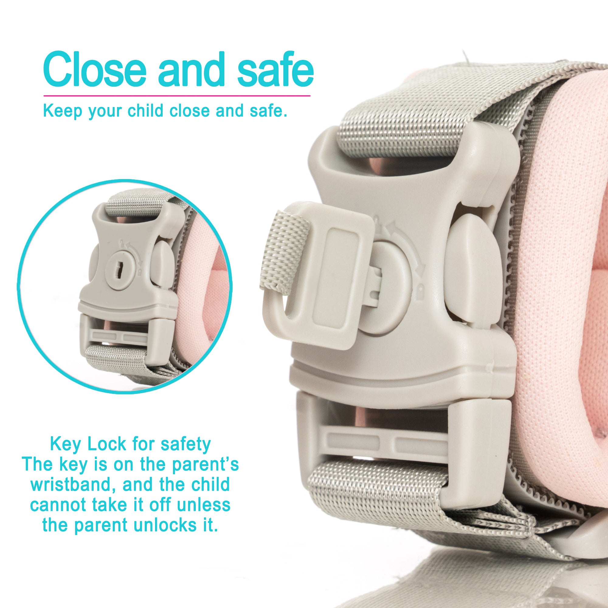 HappyVk -Toddler Leash- Baby Harness Anti-Lost Wrist Link - Ages 1-4- Pink