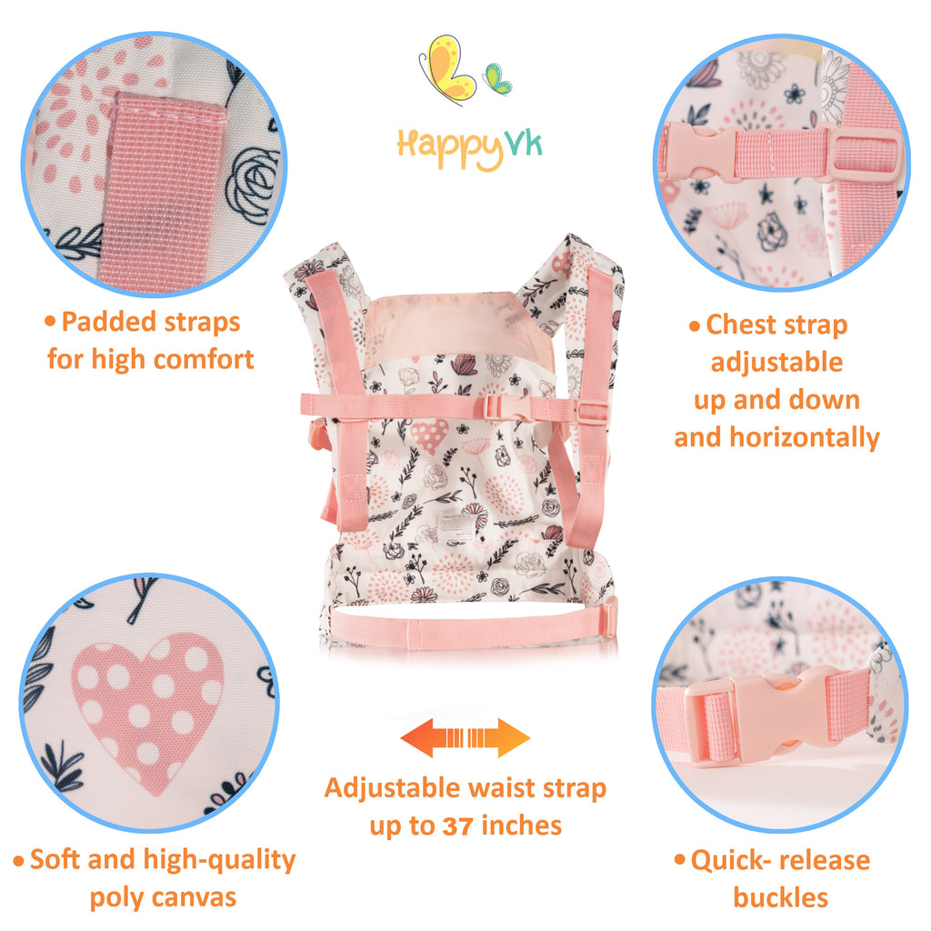HappyVk -Baby Doll Carrier -Toy Baby Carrier for Reborn Doll -Cute Flowers