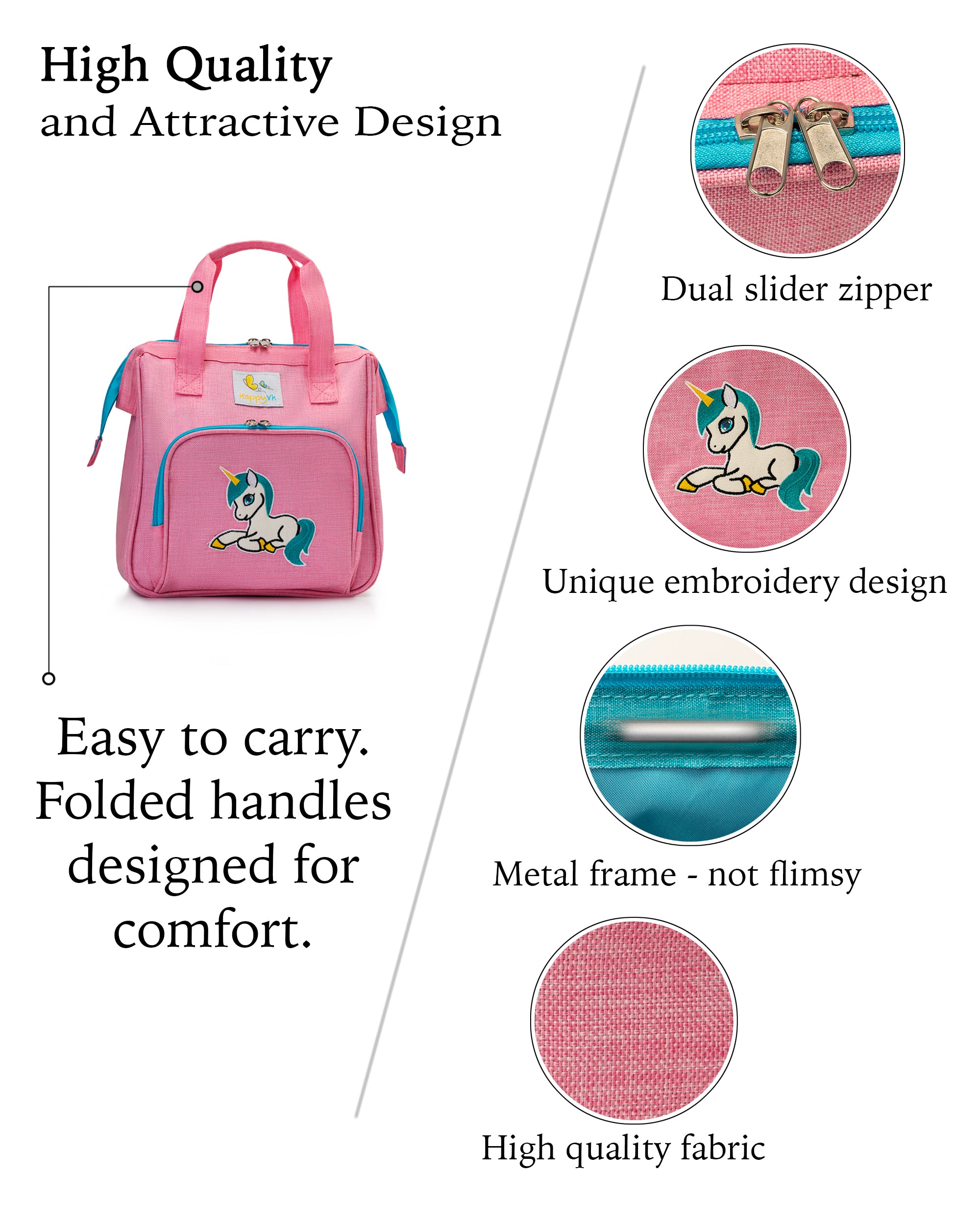 HappyVk Baby Doll Diaper Bag with Changing Pad and 14 Accessories Set - Unicorn Embroidery Handbag for Girls