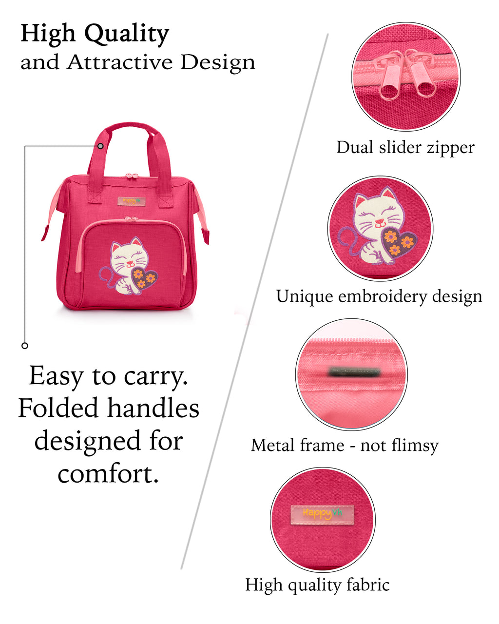HappyVk- Baby Doll Diaper Bag with Doll Changing Pad- Handbag for Girls- Cat Luminous Embroidery