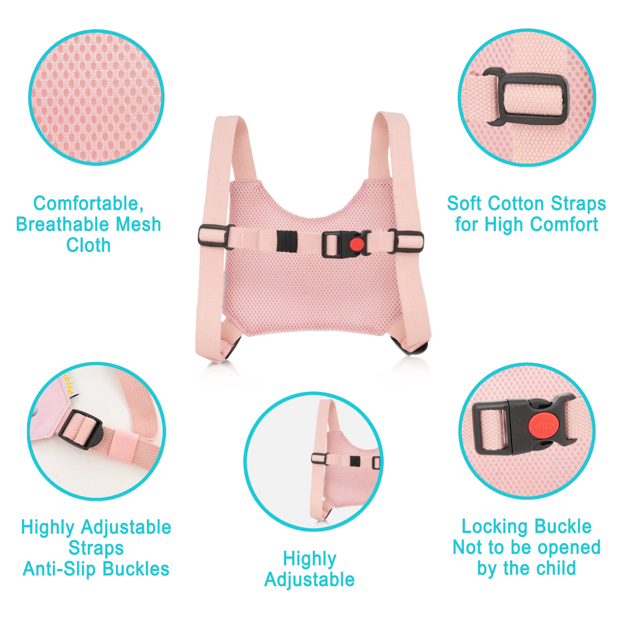 HappyVk -Toddler Leash- Baby Harness Anti-Lost Wrist Link - Ages 1-4- Pink