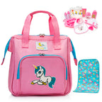 HappyVk Baby Doll Diaper Bag with Changing Pad and 14 Accessories Set - Unicorn Embroidery Handbag for Girls