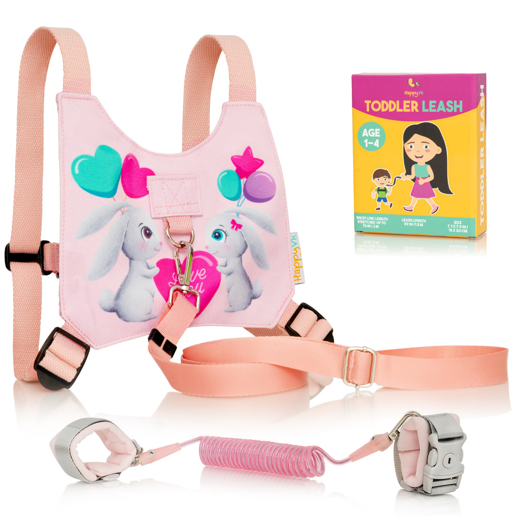 HappyVk -Toddler Leash- Baby Harness Anti-Lost Wrist Link - Ages 1-4- Pink
