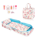 HappyVk - Baby Doll Bed Set - Portable Doll Bassinet for Dolls up to 21 inches - Handbag for Girl - Pink Roses