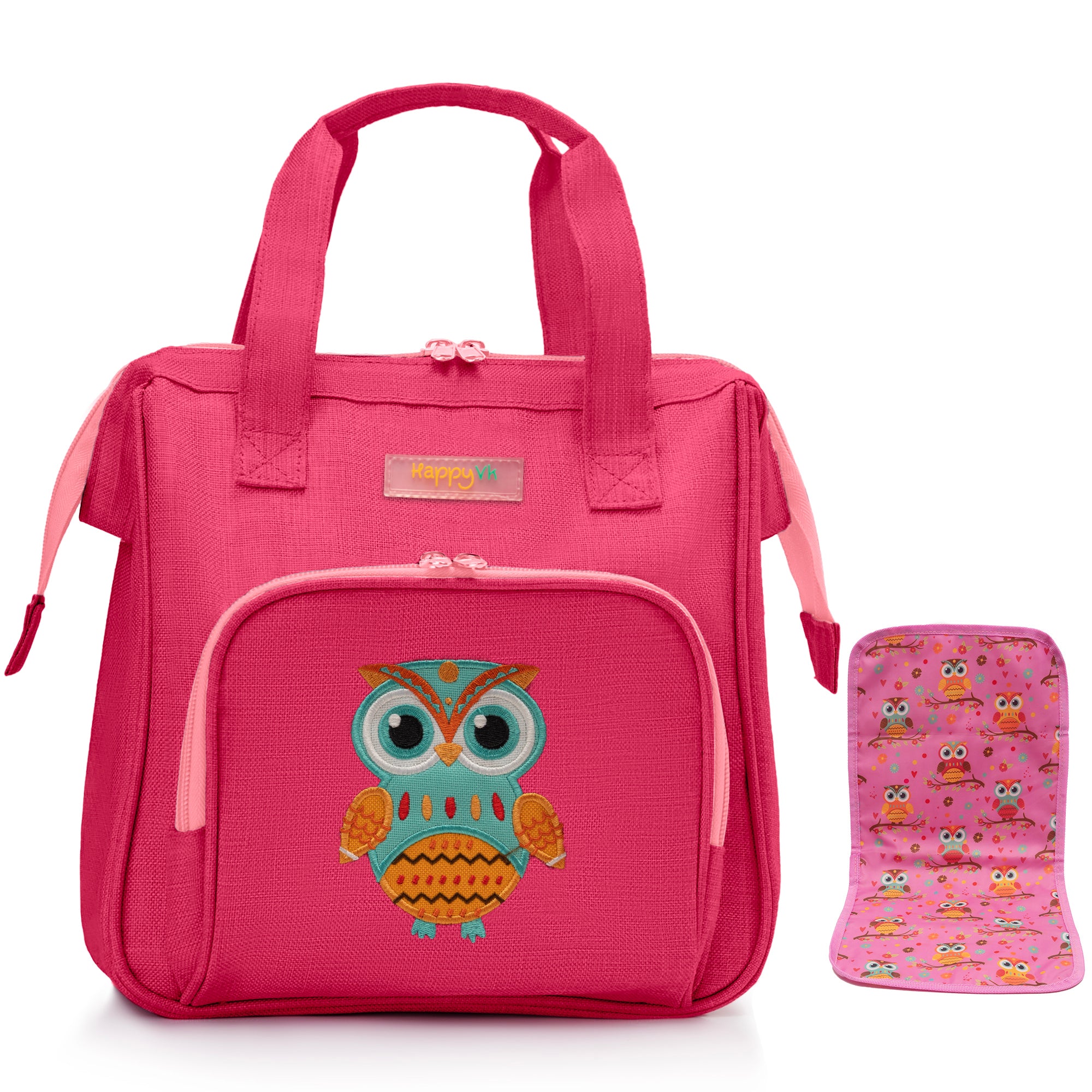 HappyVk- Baby Doll Diaper Bag with Doll Changing Pad- Handbag for Girls- Owl Embroidery