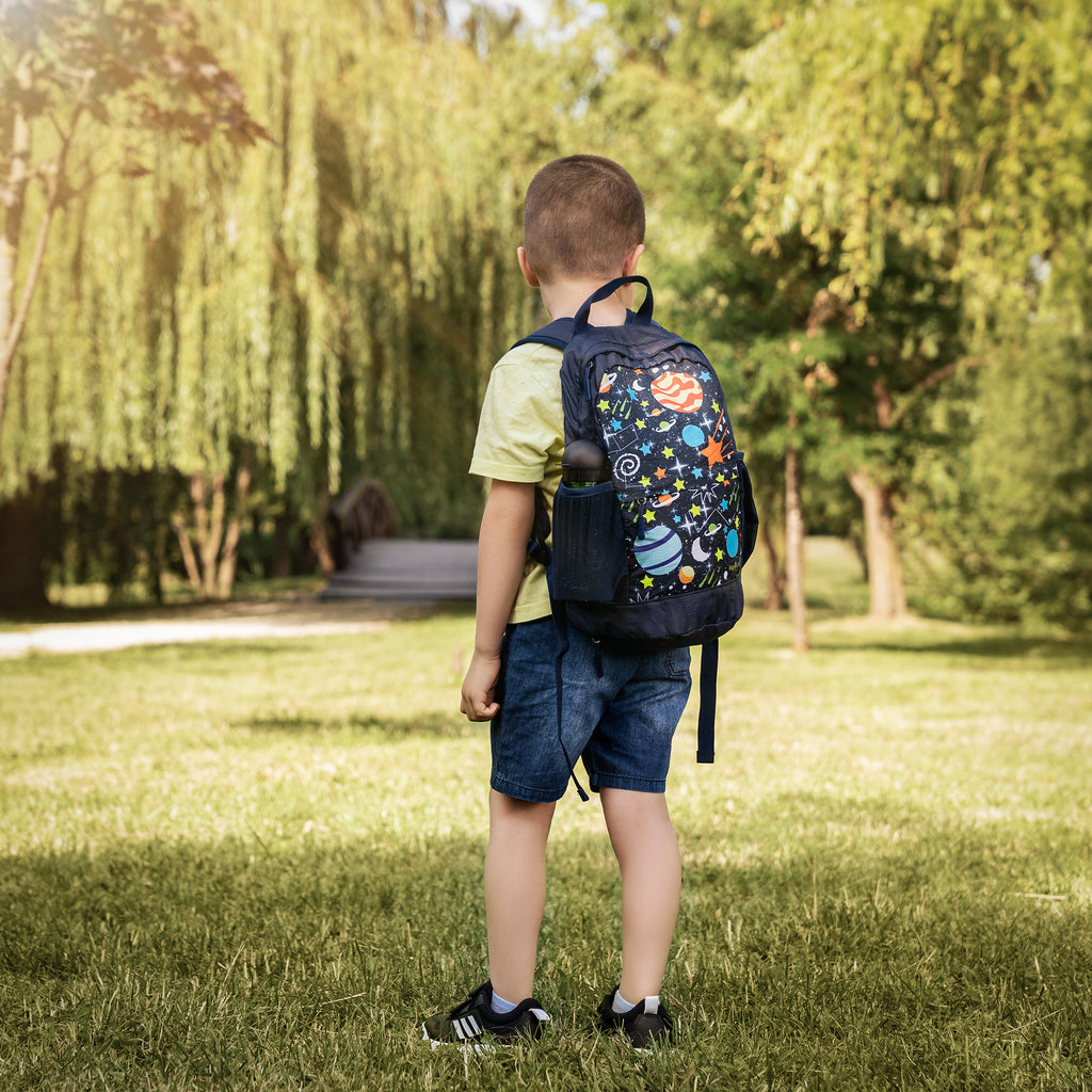 HappyVk- Packable Kids Backpack Luminous Galaxy 9L, 3-5 years old, Lightweight Toddler backpack, Foldable Kids Hiking Daypack with Rain Cover included