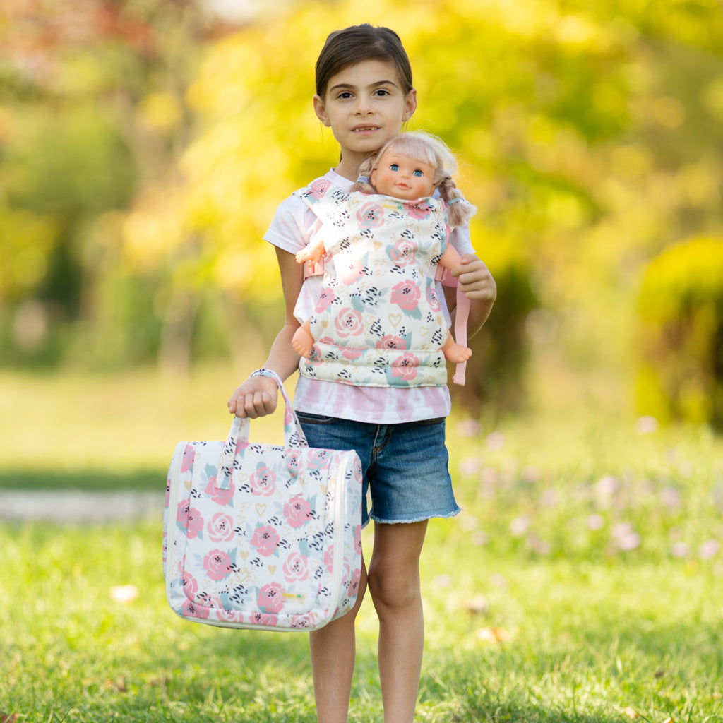 HappyVk Baby Doll Carrier for Little Girls Kids Toy Baby Carrier for Reborn Baby Doll Accessories Pink Roses