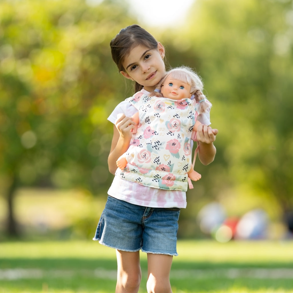 HappyVk Baby Doll Carrier for Little Girls Kids Toy Baby Carrier for Reborn Baby Doll Accessories Pink Roses
