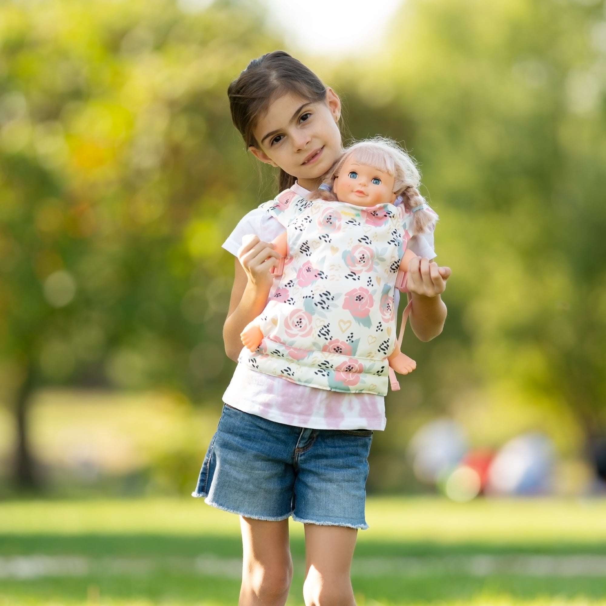 HappyVk Baby Doll Carrier for Little Girls Kids Toy Baby Carrier for Reborn Baby Doll Accessories Pink Roses