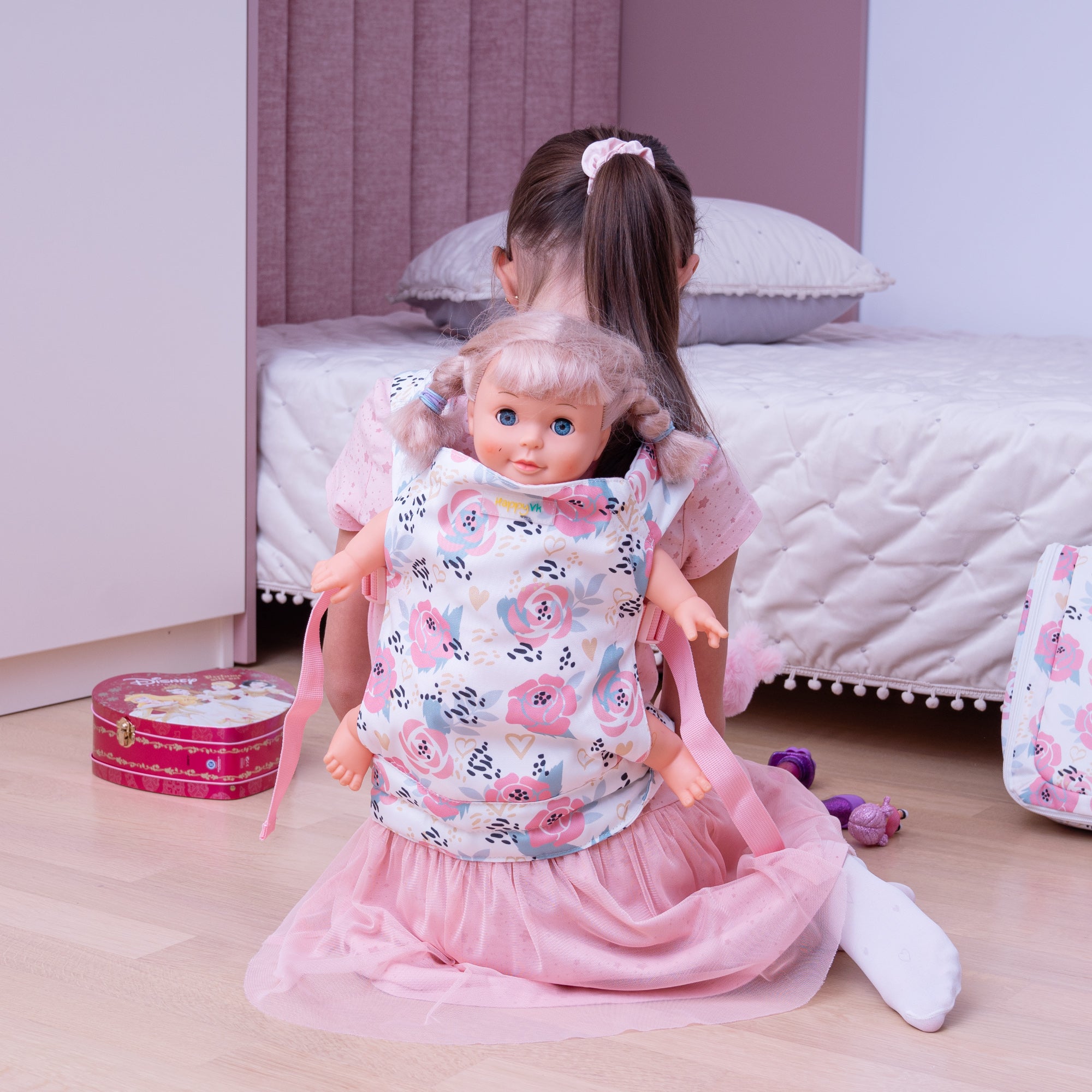 HappyVk Baby Doll Carrier for Little Girls Kids Toy Baby Carrier for Reborn Baby Doll Accessories Pink Roses