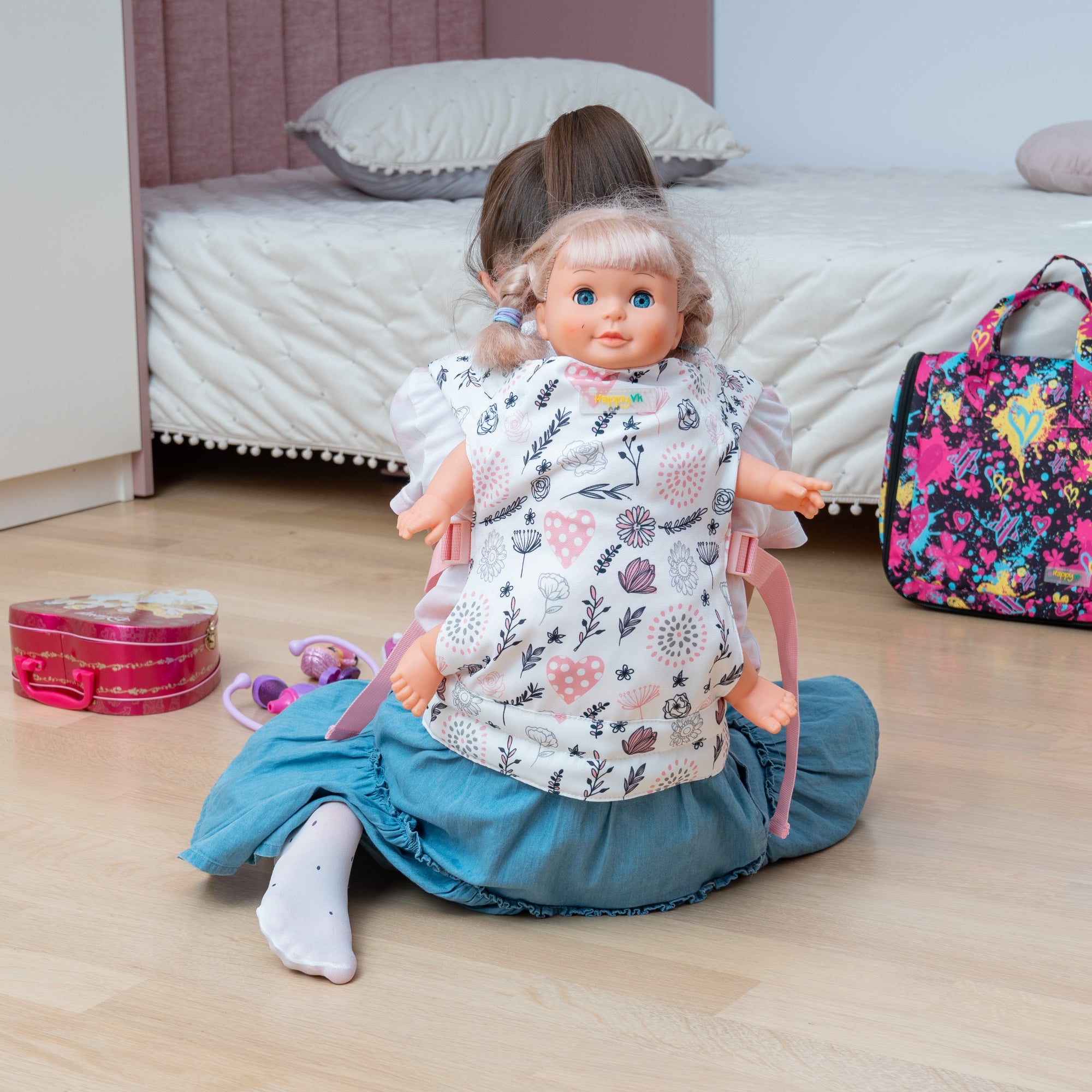 HappyVk -Baby Doll Carrier -Toy Baby Carrier for Reborn Doll -Cute Flowers