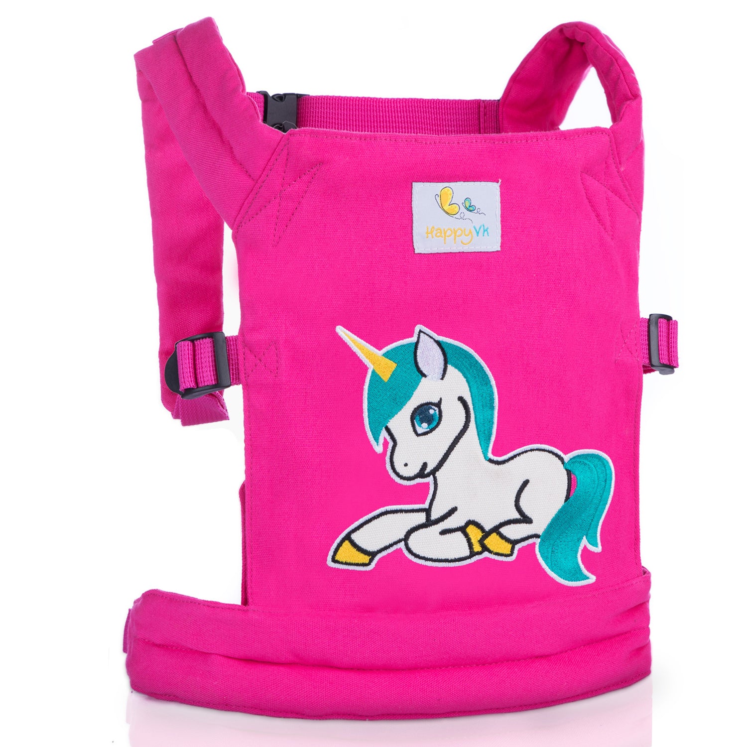 HappyVk - Baby Doll Carrier Unicorn Embroidery Front & Back Carry Positions Pretend Play Toy for Girls Ages 3+ Adjustable Straps & Cotton Canvas