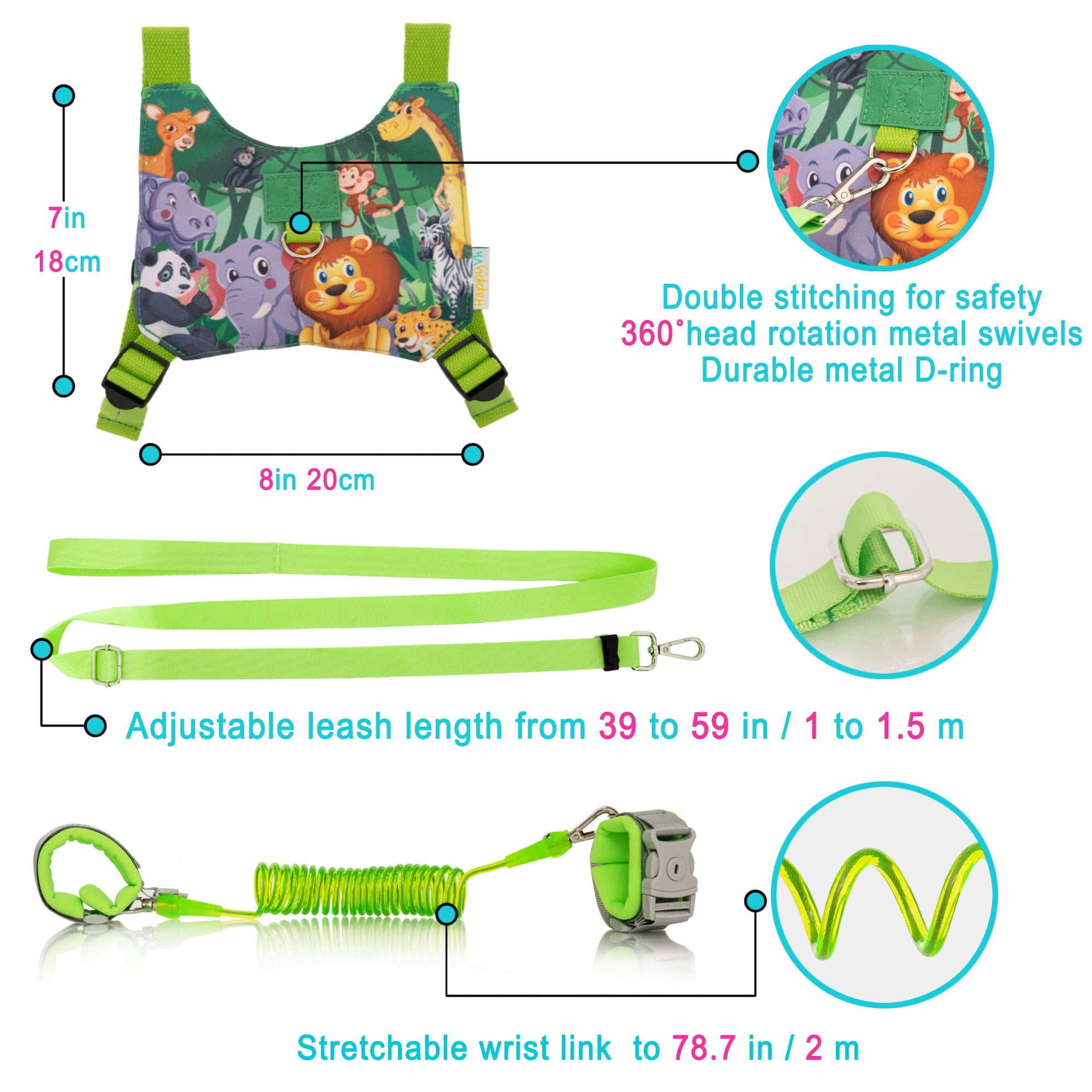 HappyVk -Toddler Leash- Baby Harness Anti-Lost Wrist Link - Ages 1-4
