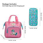 HappyVk- Pink Baby Doll Diaper Bag with Doll Changing Pad- Handbag for Girls - Unicorn Embroidery